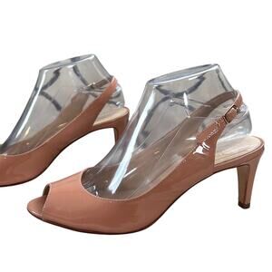 Talbots mauve leather sling back peep toe heels with ankle strap buckle size 8B